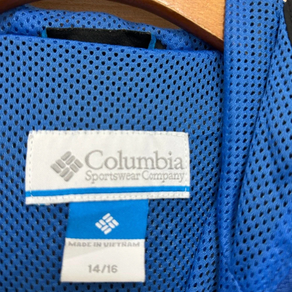 Columbia Boys Full Zip Hooded Windbreaker Jacket Black Blue Size L 14/16